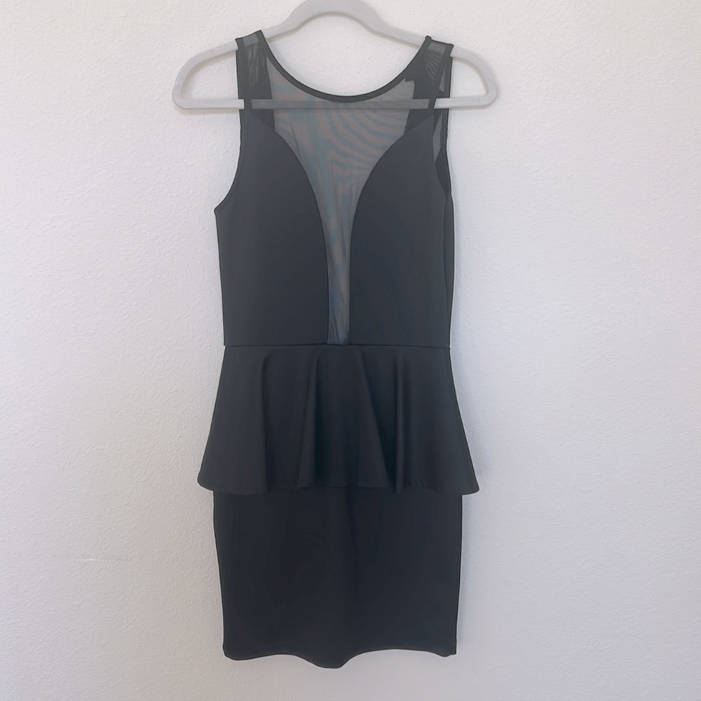 TopShop Mesh Bodycon Peplum Black Mini Dress with Ruffle Skirt - Y2K - Picture 3 of 12